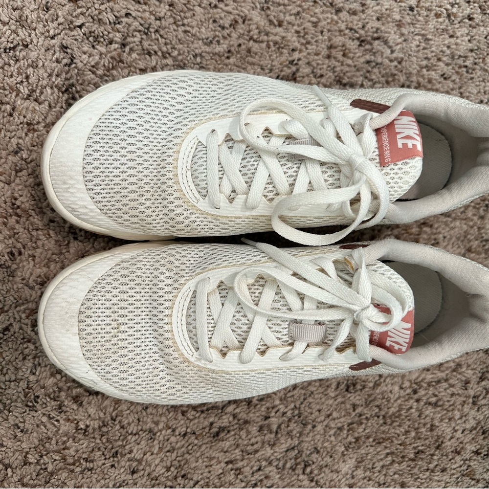 Nike white and rose gold sneakers
